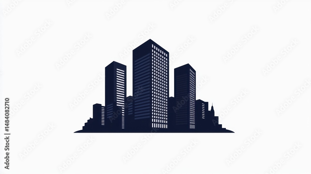 Fototapeta premium A Detailed Isolated Silhouette of Cityscape with Skyscraper Buildings