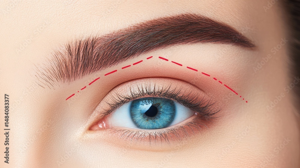 Obraz premium Subbrow lift technique shown on medical illustration highlighting lift area