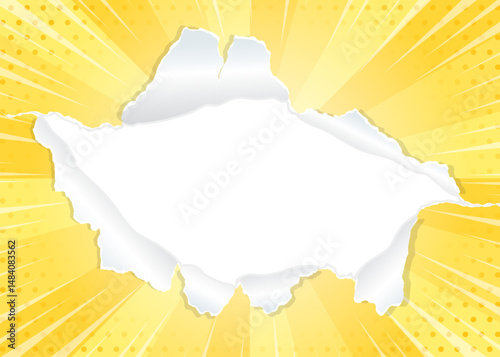 サンバーストと穴の空いた紙の背景素材、集中線のエフェクト、ドットのパターン、フレーム