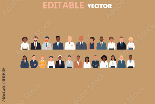 Diverse Group of Business Professionals Portraits Editable Vector Illustration