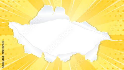 サンバーストと穴の空いた紙の背景素材、集中線のエフェクト、ドットのパターン、フレーム