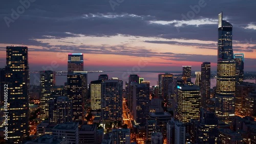 Wallpaper Mural Vibrant cityscape sunset with luminous skyscrapers and dynamic lighting transition Torontodigital.ca
