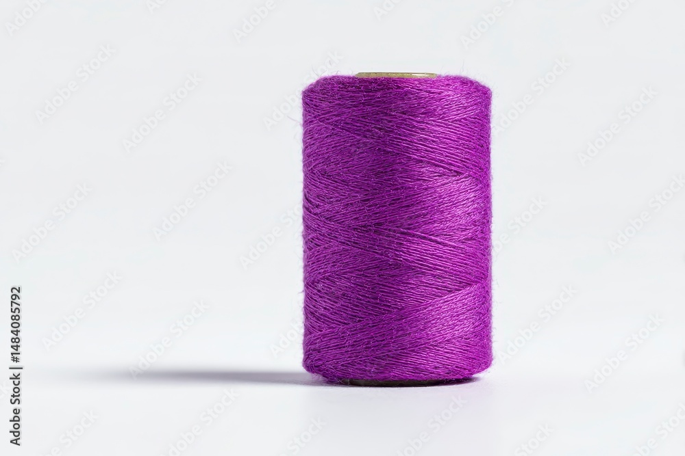 Spool of violet sewing thread isolated on white