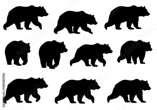 Black Bear Silhouettes: Walking Animation Sequence