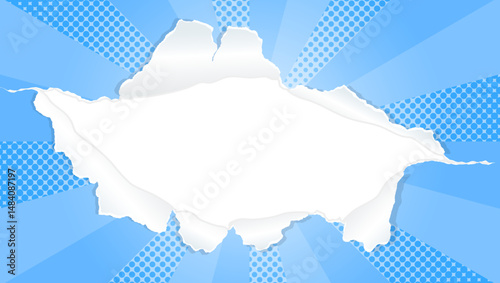 サンバーストと穴の空いた紙の背景素材、ハーフトーンのドット、フレーム