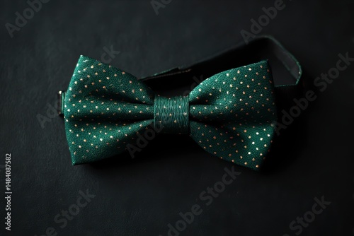 Obraz na płótnie Stylish green bow tie with polka dot pattern on black table w salonie
