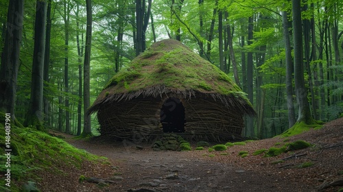 Moss Covered Hut In A Lush Green Forest