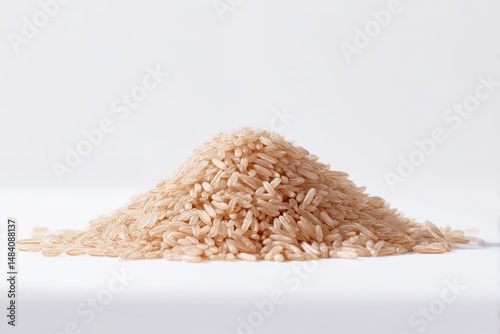 Pile of brown rice on white background