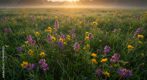 Sunrise Meadow Wildflowers, Vibrant Spring Bloom