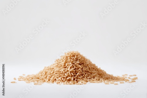 Pile of brown rice on white background