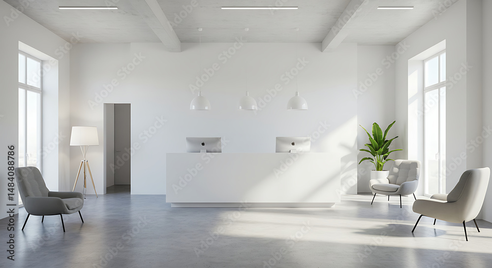 Fototapeta premium Modern Minimalist Reception Area, Bright Office Lobby