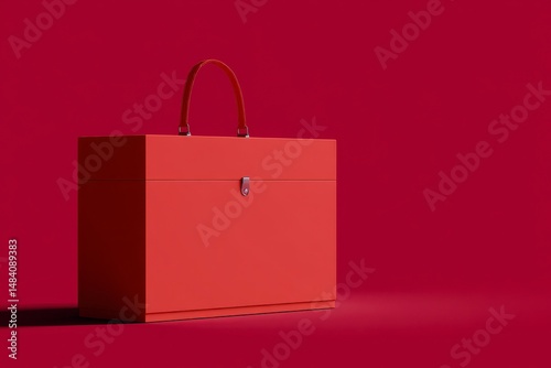 Mockup of a red box with a handle in volume for design