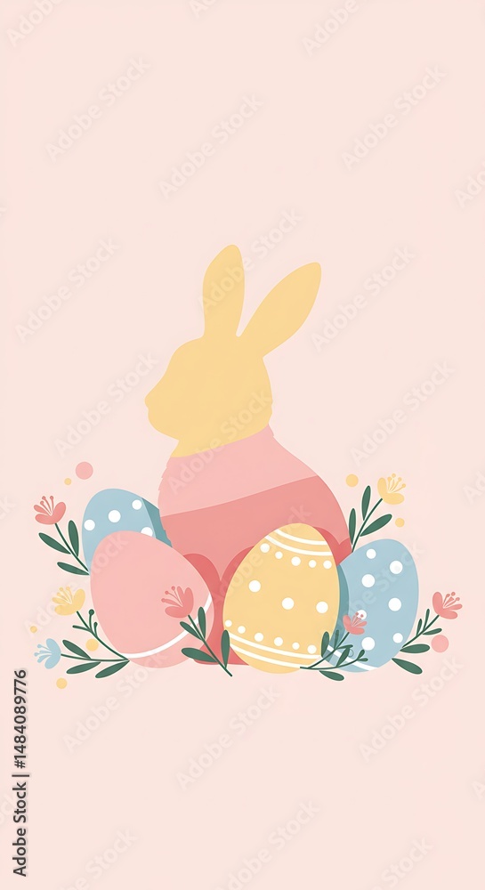 Obraz premium Pastel Easter Bunny & Eggs: Springtime Delight