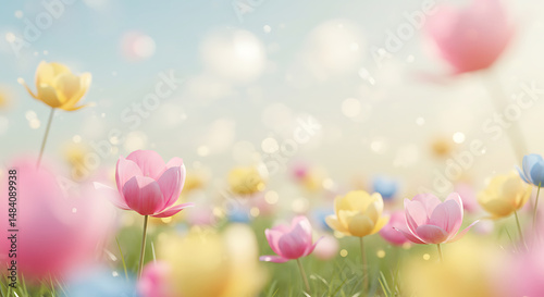 Pastel Tulips Spring Meadow Soft Focus