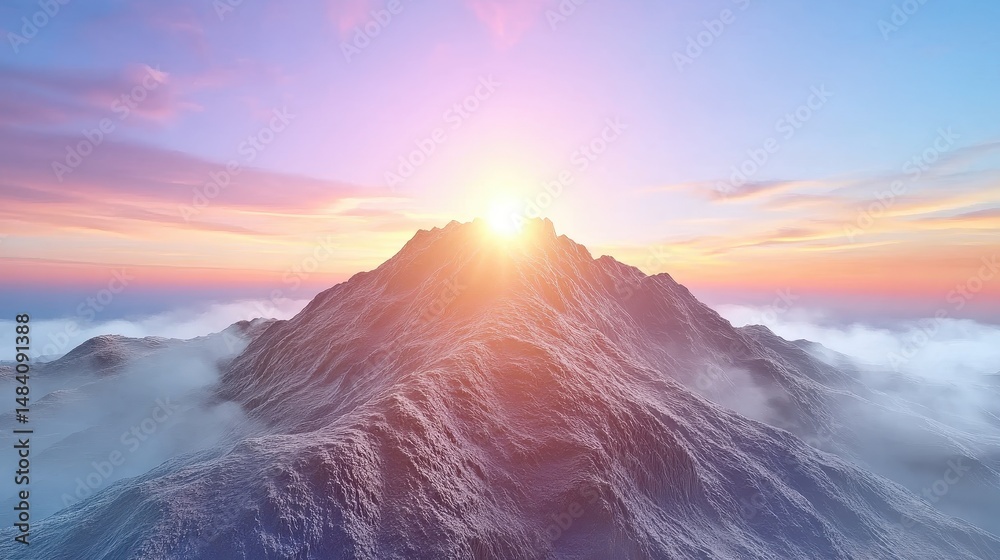 Fototapeta premium Majestic Sunrise Over Snowy Mountain Peaks Serene Cloudscape Pastel Sky Hues