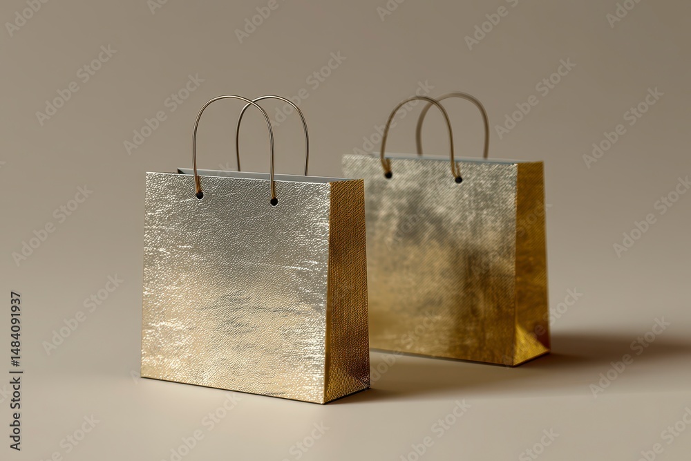Mockup of a package with handles made of metallized cardboard, without logo