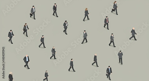 Isometric view of diverse business professionals walking on a neutral background