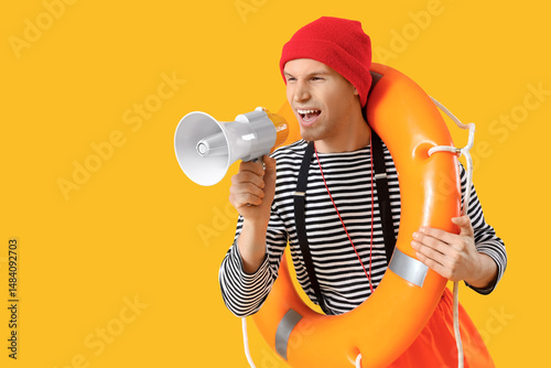 Male sailor with rescue rin...