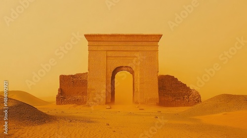 Ancient Gateway in a Desert Storm: A Timeless Monument Enduring the Sands of Time