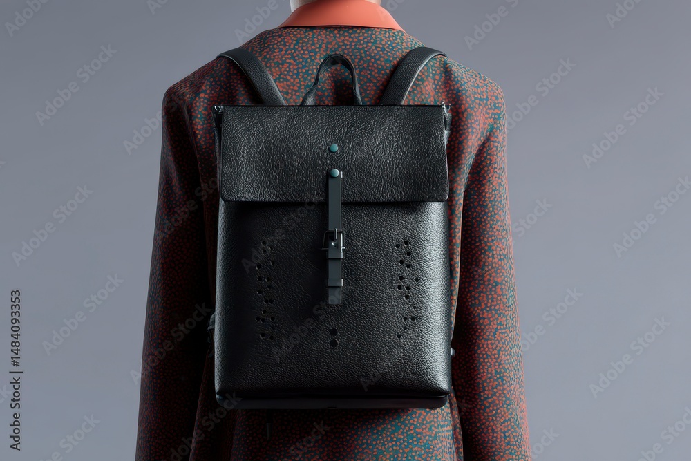 Black female leather urban backpack mockup