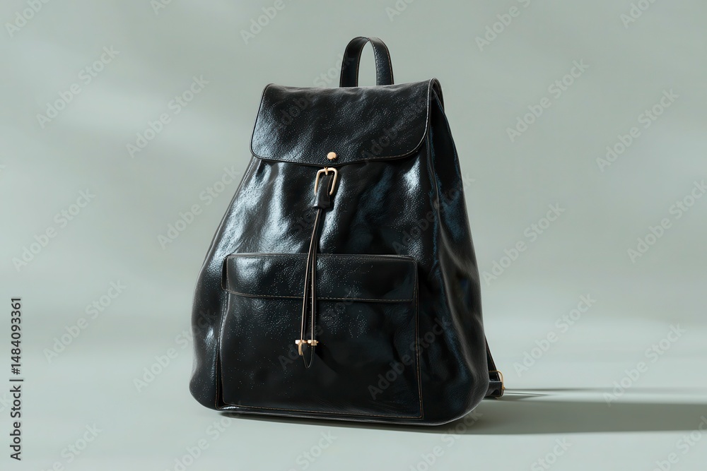 Black female leather urban backpack mockup