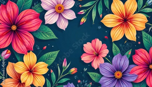 Bold, vibrant floral pattern, ideal for summer promotions , leaves, colorful, intense