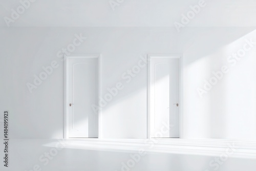 White flush doors on a white wall