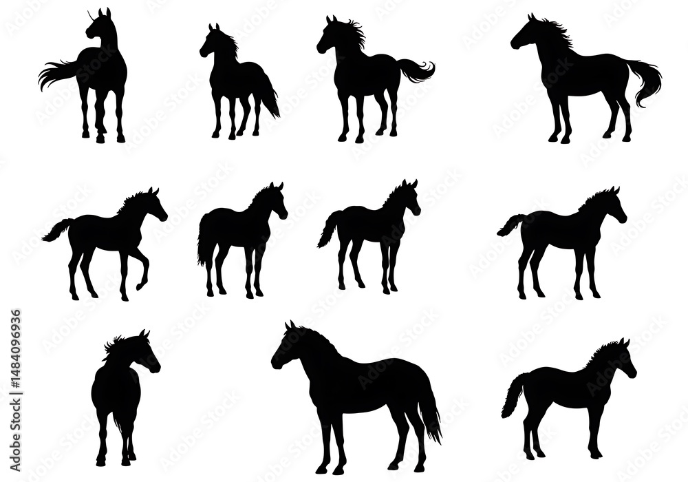 Obraz premium Elegant Horse Silhouettes: A Black & White Collection
