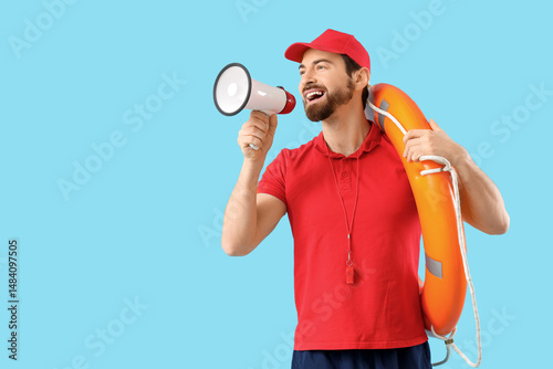 Beach rescuer with lifebuoy...