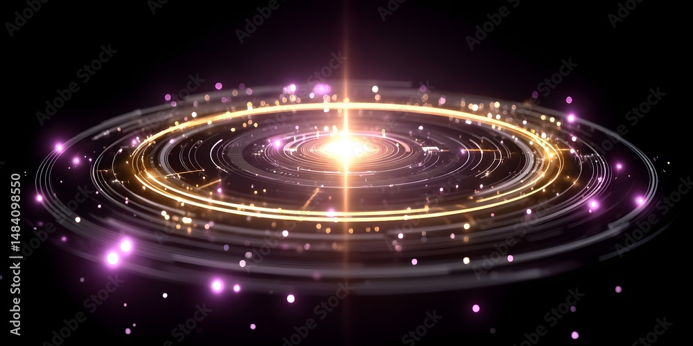 Obraz premium A mesmerizing cosmic swirl illuminated by glowing lights, showcasing the beauty of the universe in a brilliant cosmic dance