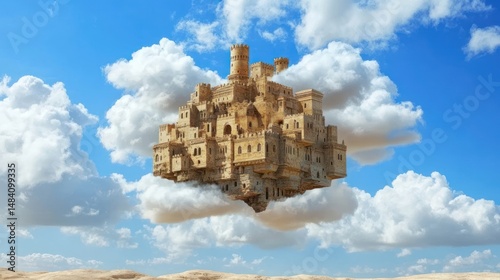 A Majestic Floating Castle on Clouds, a Fantasy Realm in the Sky