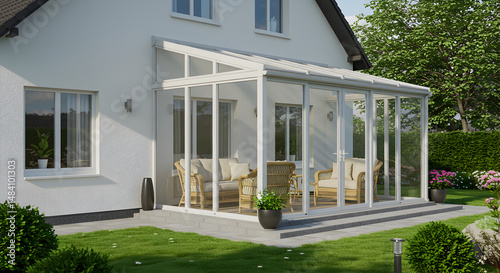 Elegant Sunroom Extension for Modern Home With Outdoor Landscaping