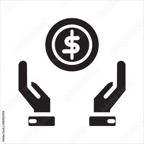 Dollar coin, money on hand - conceptual line icon with editable stroke. Finance symbol. Vector illustration, on a white background