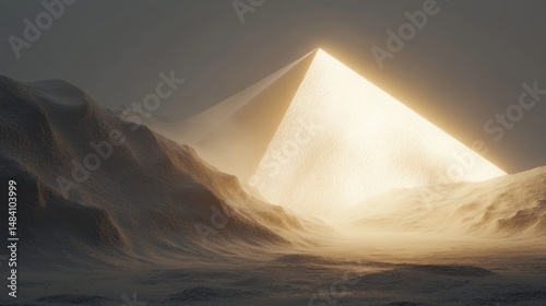 Luminous Pyramid in a Snowy Landscape: A Digital Art Piece