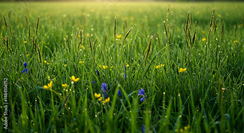 Morning Meadow: Wildflowers and Dew-Kissed Grass
