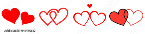 two red hearts united.Red heart icons set vector