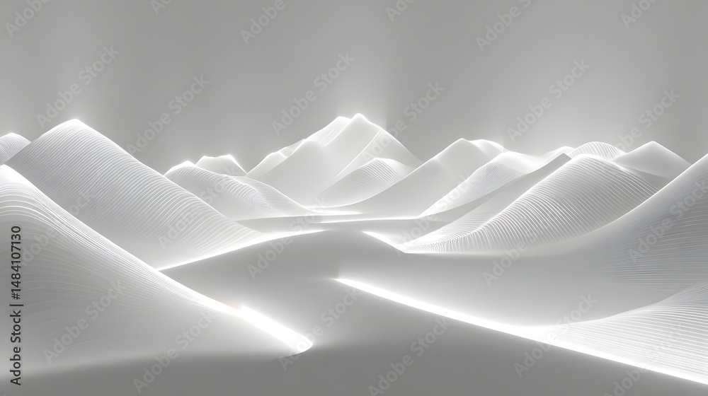 A serene, minimalist landscape featuring undulating white mountains under soft lighting, evoking a sense of calm and tranquility. Perfect for artistic and abstract themes. A serene, minimalist landscape featuring undulating white mountains under soft lighting, evoking a sense of calm and tranquility. Perfect for artistic and abstract themes.