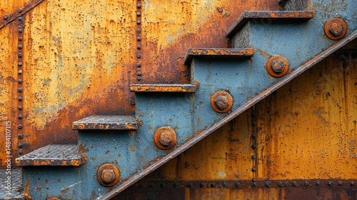 Rusted Metal Staircase Against Weathered Paneling