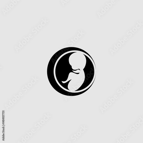 Fetal development silhouette in circular frame, pregnancy and maternity symbol