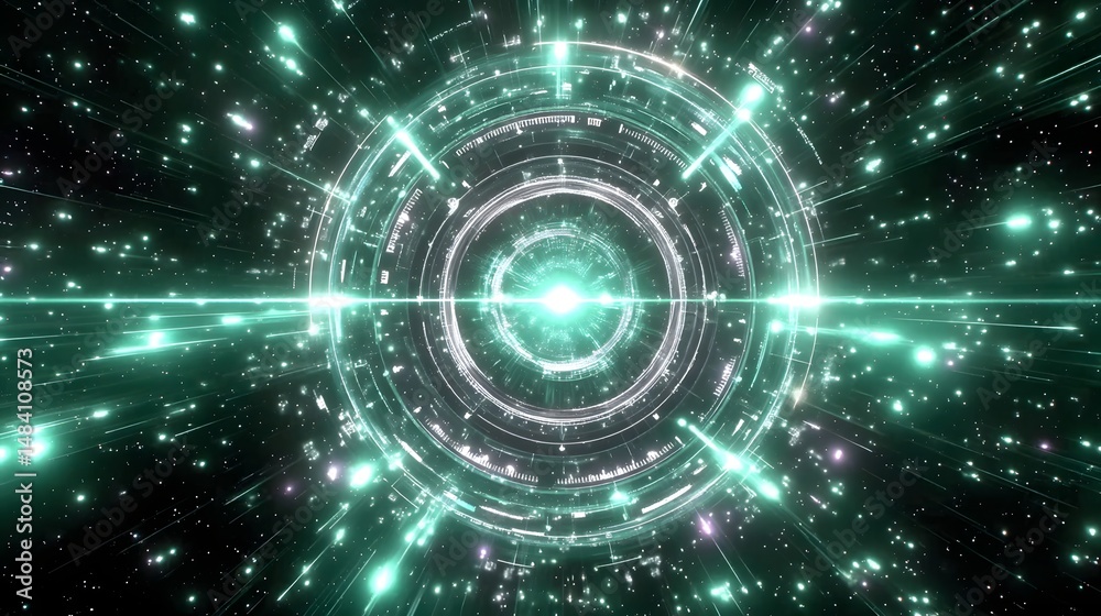 Fototapeta premium Futuristic digital visualization of abstract energy radiating from a core, representing advanced technology and digital innovation