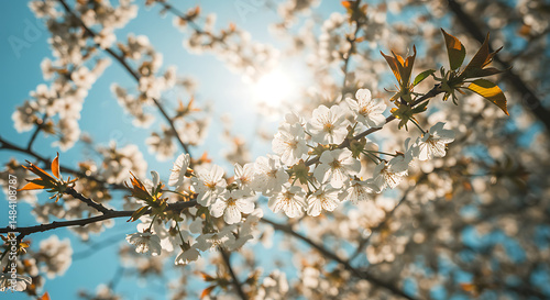 Sunny Spring Blossoms: Low Angle Close-Up