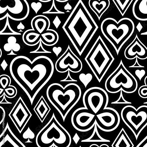 Black and white pattern of card suit symbols