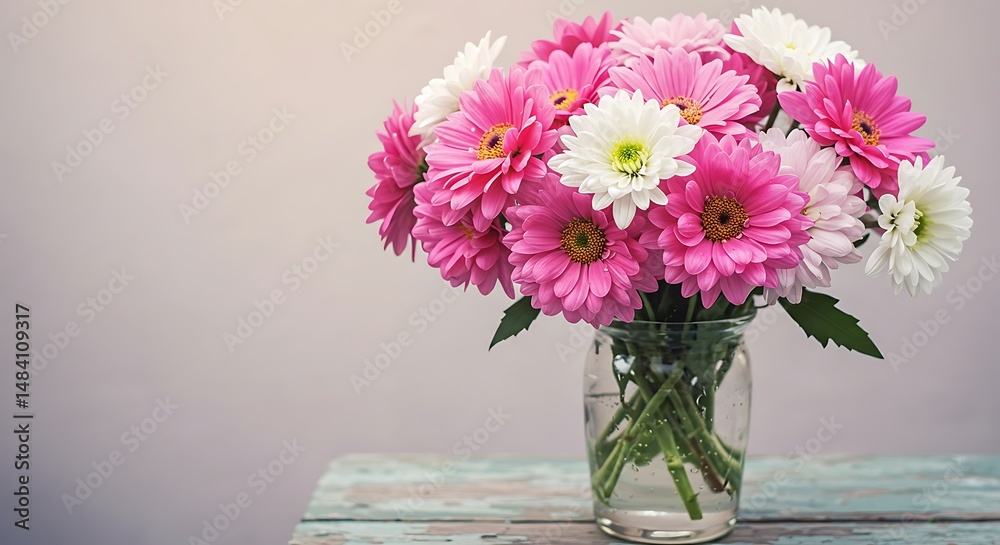 Obraz premium Pink and White Gerber Daisies: A Delicate Bouquet in Soft Light