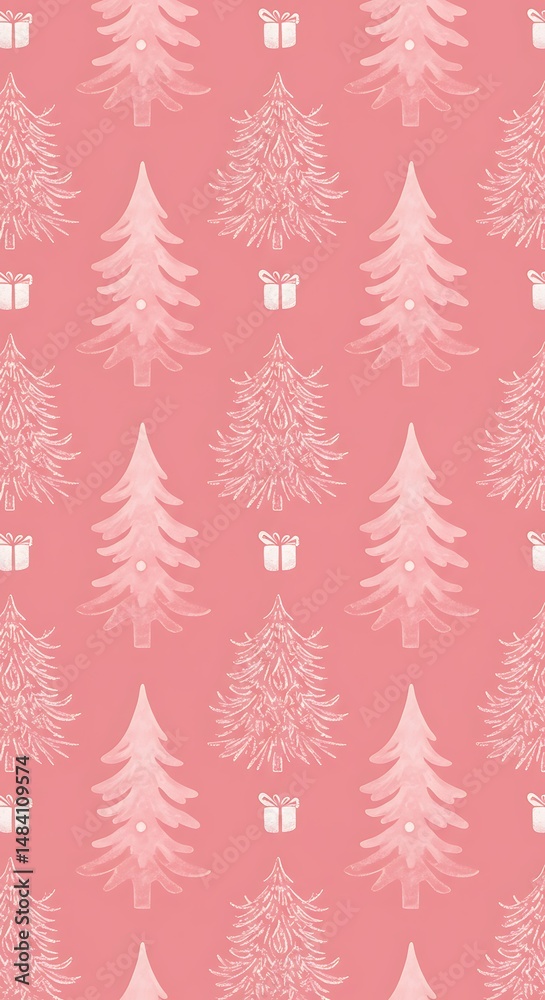 Obraz premium Blush Pink Christmas Trees: Festive Seamless Pattern AI Generated