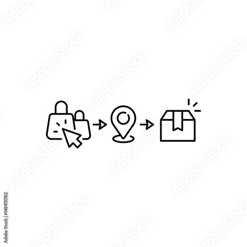 Click, collect order icon. Thin line style. Buy online, pick up, delivery point, food box, store, convenient, commerce concept. Vector illustration isolated. SVG