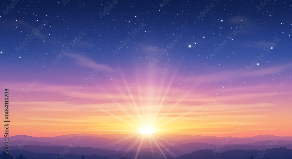 Fototapeta premium Celestial Sunrise: Digital Painting of Ethereal Glow
