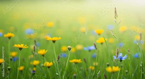 Sunny Meadow Wildflowers: Yellow and Blue Blooms