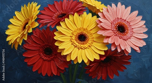 Vibrant Gerbera Daisies: A Textured Impasto Floral Painting