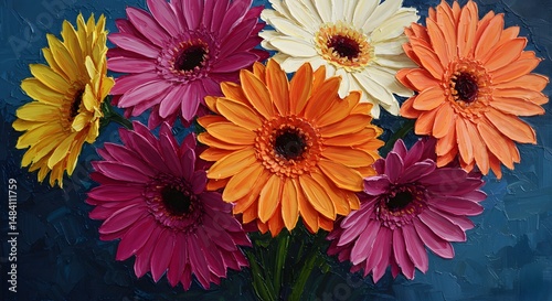 Vibrant Gerbera Daisies: A Textured Impasto Painting