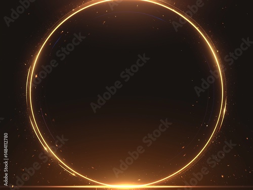 Glowing golden circle frame on dark background.
